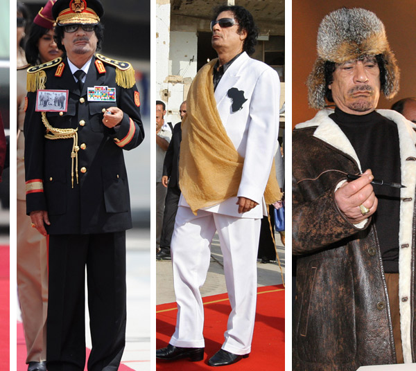 Muammar al-Qaddafi looks kind of fantastic in those red robes