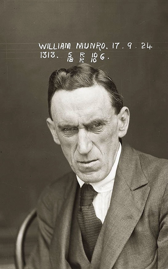The mugshot of William Munro, 1924.