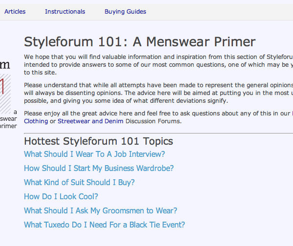 StyleForum just opened a “menswear primer” section on their website